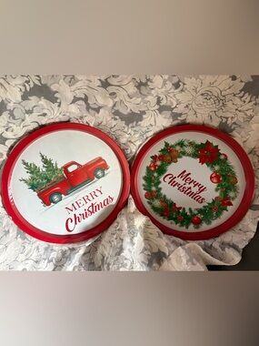 Merry Christmas Red Holiday TIN Serving Trays - Set of 11 - NEW never used